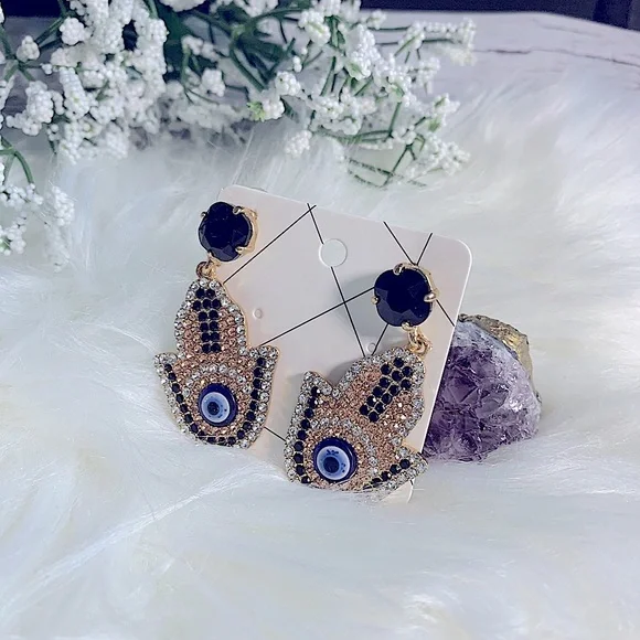 Hamsa Rhinestone statement earrings NEW - Picture 2 of 4